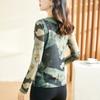 Korean Mesh Print Temperament Collision Color Mesh Yarn Round Neck Fashion Bottoming Shirt Inside Slim Hundred Mom Pleated Long-sleeved T-shirt Female