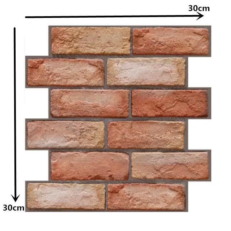 Self Stick Waterproof 3D Brick Wall Panels Vintage Design 30x30cm for Bathroom Fireplace Backsplash Home Decor