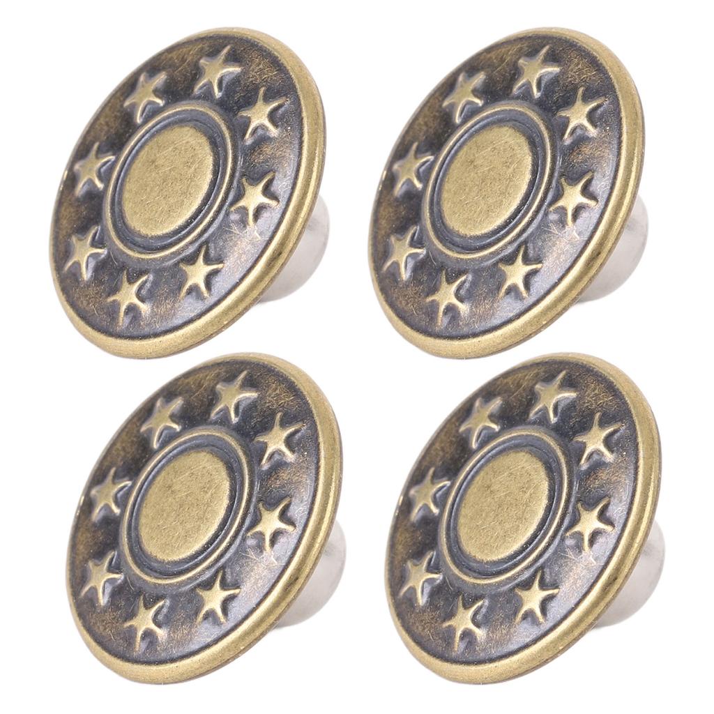 50 Sets Pants Button 17mm Bronze Circle Star Pattern Stainless Steel Pants Rivets with 2x6.5mm