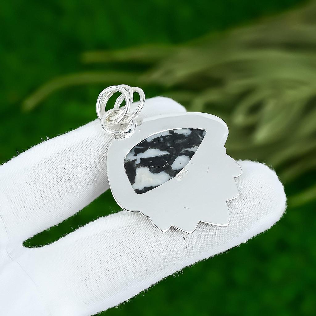 925 Silver Trillion Natural Zebra Jasper Anniversary Unique Bezel Mother Pendant