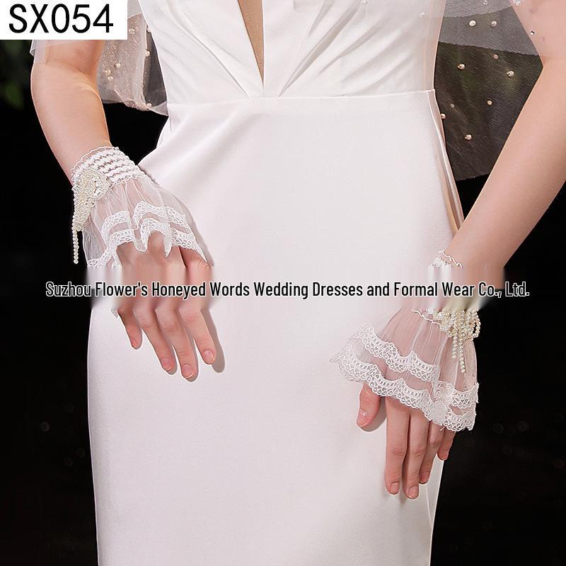 Elegant Pearl Bow Wedding Gloves - French Aesthetic for Bridal Portrait Styling