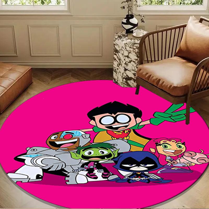 Teen-Titans Adventure Round Rug for Livingroom,Bedroom, Palyroom, Chair Rug, Area Rug, Circle Carpet, Large Size Decor Fan Christmas Gift