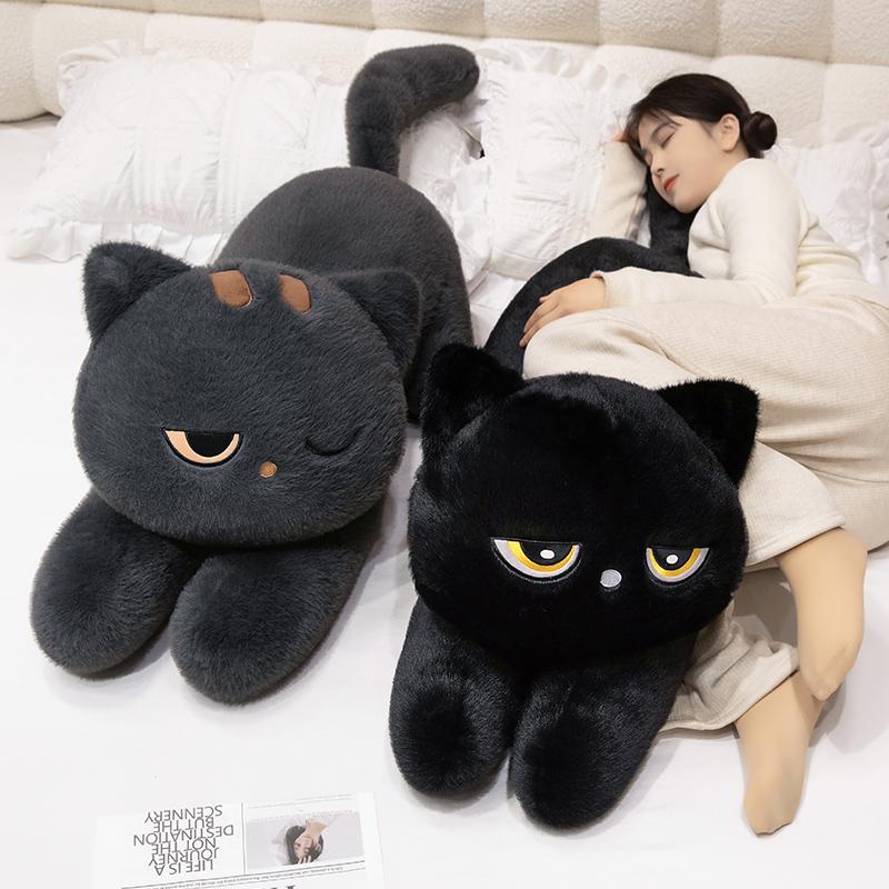 Black Cat Plush Pillow Soft Stuffed Lying Cat Cushion Cute Sleeping Cat Design Lovely Birthday Gift Idea For Cat Lovers