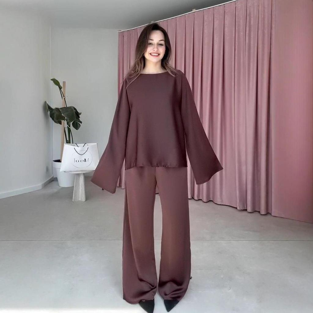 2025 Autumn Women's Batwing Sleeve Top & Loose Pants Set