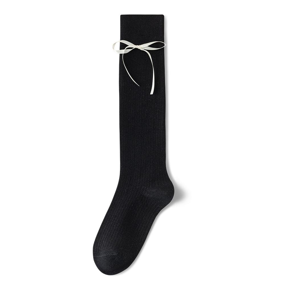 Ladies Spring and Summer Solid Color Sweet Tie Bow Calf Socks