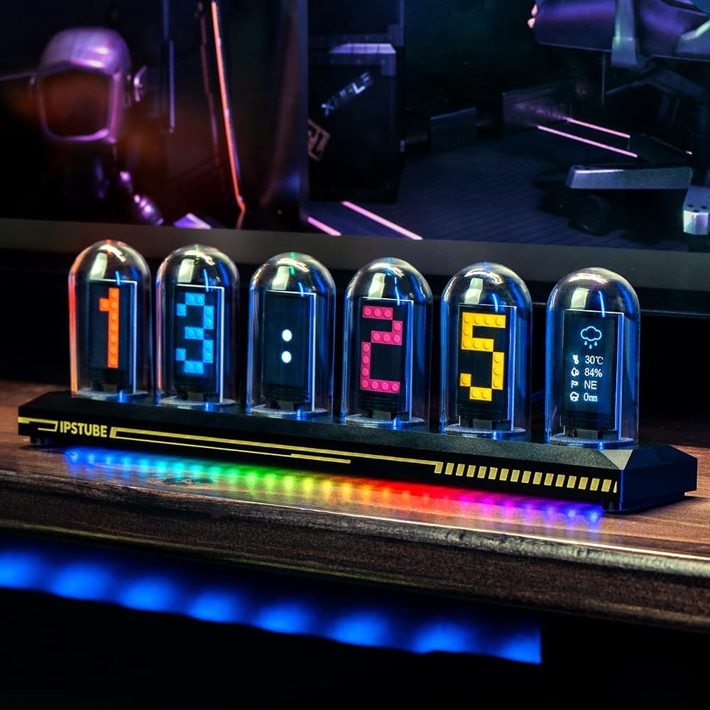 Mexllex Nixie Tube RGB Retro Digital Clock, IPS Glows Analog Clock, Support Wi-Fi Time Calibration, APP Control, Wheather Mode