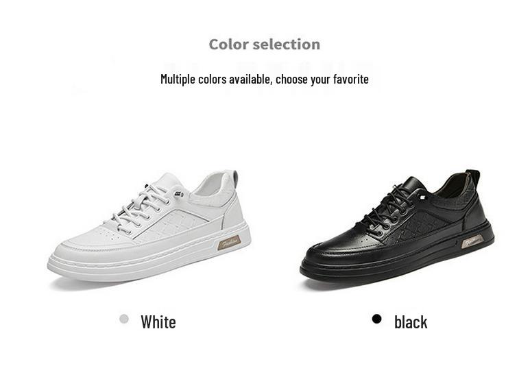 Men's Genuine Leather Slip-On Casual White Board Shoes, Size 45, Trendy No-Tie Design for Spring and Autumn