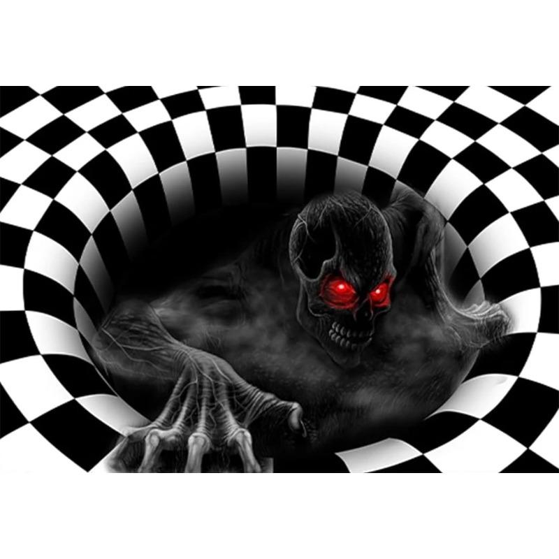 

2D Doormat Stereo Vision Skeleton Halloween Rug Checked Horror Floormat Funny Anti-slip Bathroom Scary Clown Trap Print Carpet 50cm x 80cm