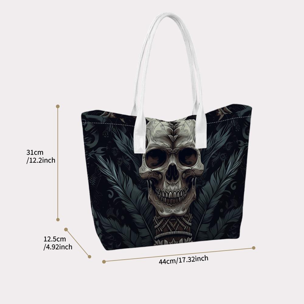 Gothic Skull Print Shoulder Tote Bag for Daily Use Street Style Casual Portable Handbag for Outings