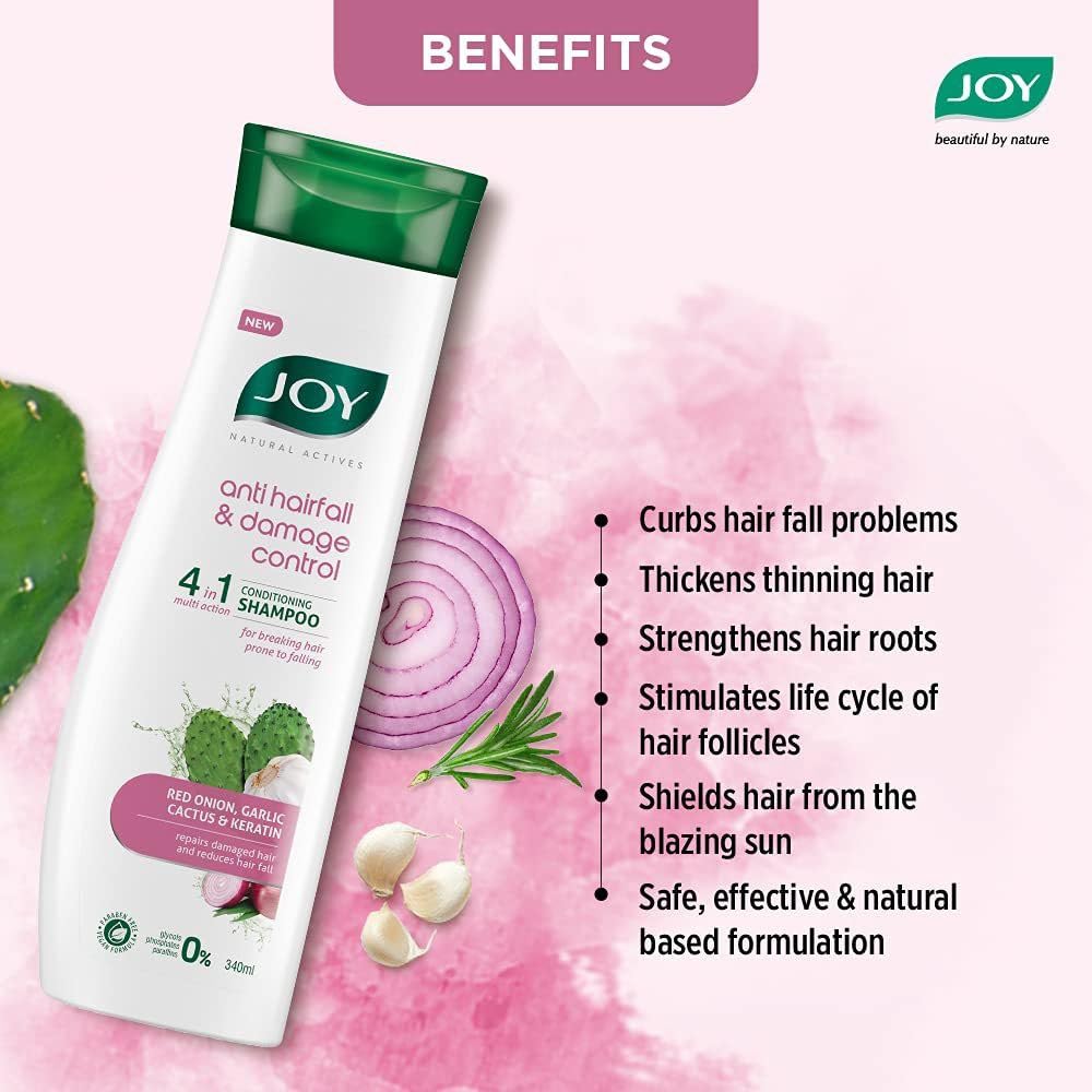 Joy Red Onion Anti-Hair Fall Shampoo 340ml x 2 Pack | 4 in 1 Conditioner Strengthens Hair, Repairs Damage, Reduces Hair Fall