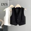 Short Design Outerwear For Women Waistcoat Vest Vintage Sleeveless Dressy Suit Casual Button Up Layering V-Neck Tuxedo for Daily Wear Office
