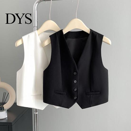 Short Design Outerwear For Women Waistcoat Vest Vintage Sleeveless Dressy Suit Casual Button Up Layering V-Neck Tuxedo for Daily Wear Office