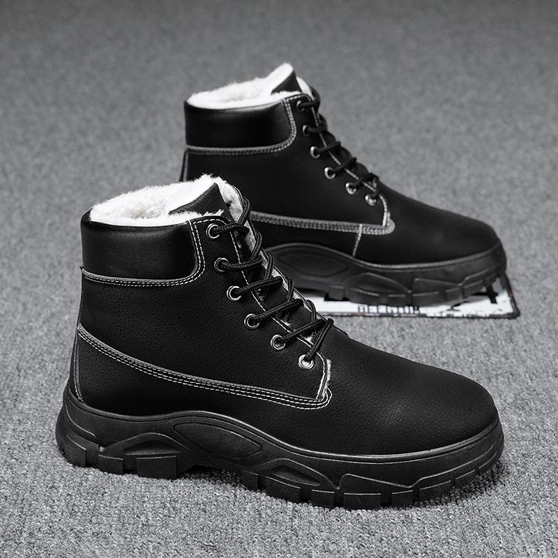 

Мужские кожаные ботинки высокого качества Мужские зимние Повседневные Мотоциклетные Ботильоны Hombre Мужские Ботинки на шнуровке Базовые Мужская Мода Мужские Ботинки 39 чёрный