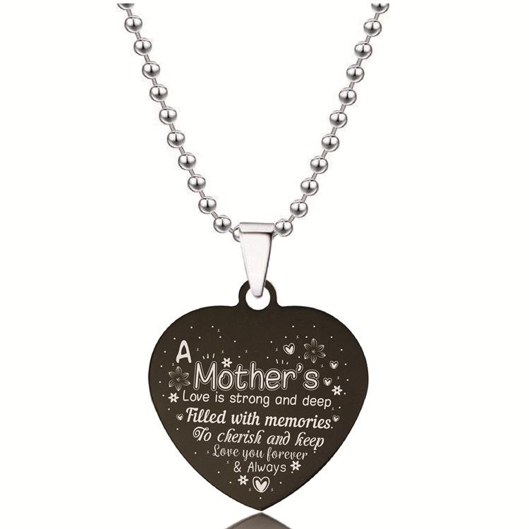 European-American Black Stainless Steel Heart Pendant Necklace – Engraved Titanium Steel Christmas Gift