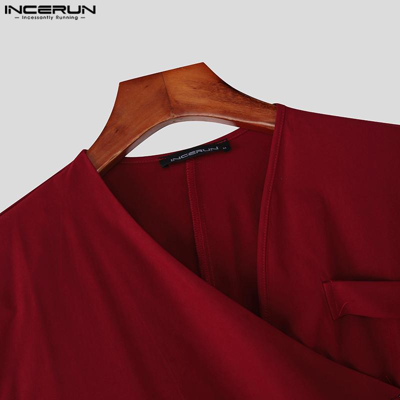 INCERUN Two Pieces Outfits Men One Shoulder Shirt Long Bandage Harem Pants Sets
