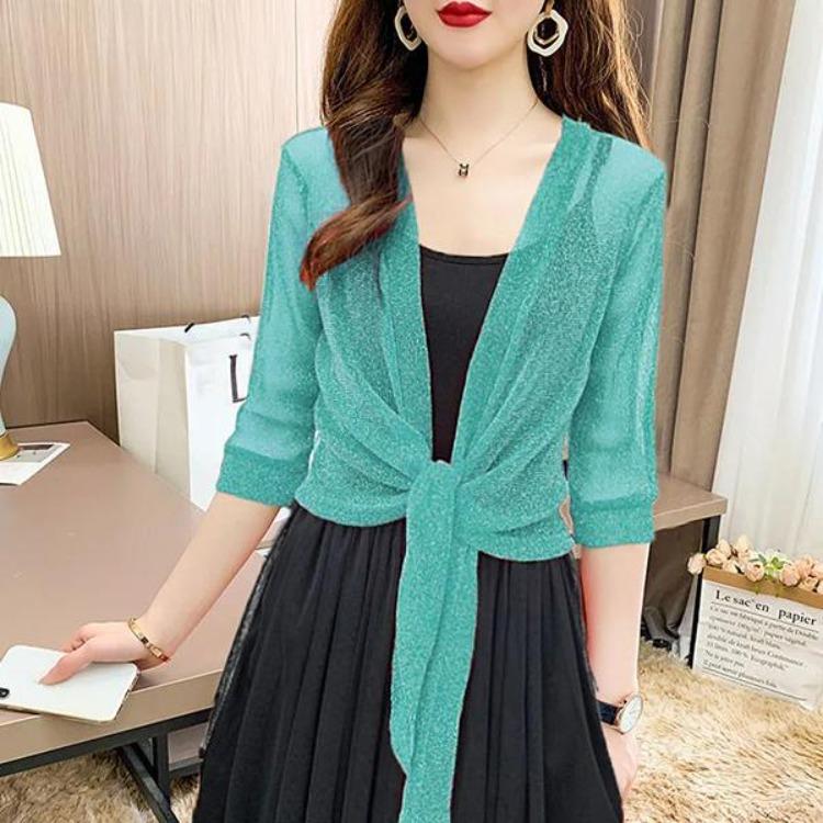 Bright Breathable Loose Casual Clothing Fit Shawl Half Sleeve Silk Lace Protection Summer Thin Women's