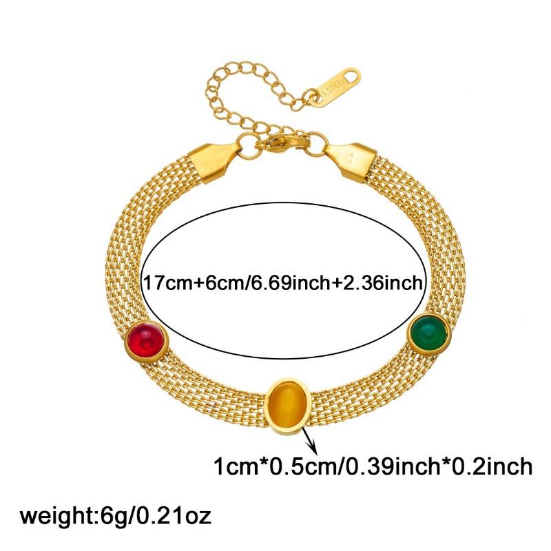 Gold Plated Multi Layer Mesh Chain Bracelet with Colorful Stones