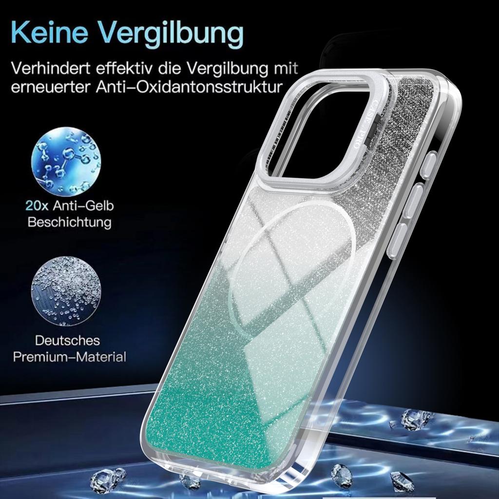 For iPhone 14 Pro Max Magnetic Case Gradient Glitter Shockproof TPU PC Phone Cover Compatible with MagSafe
