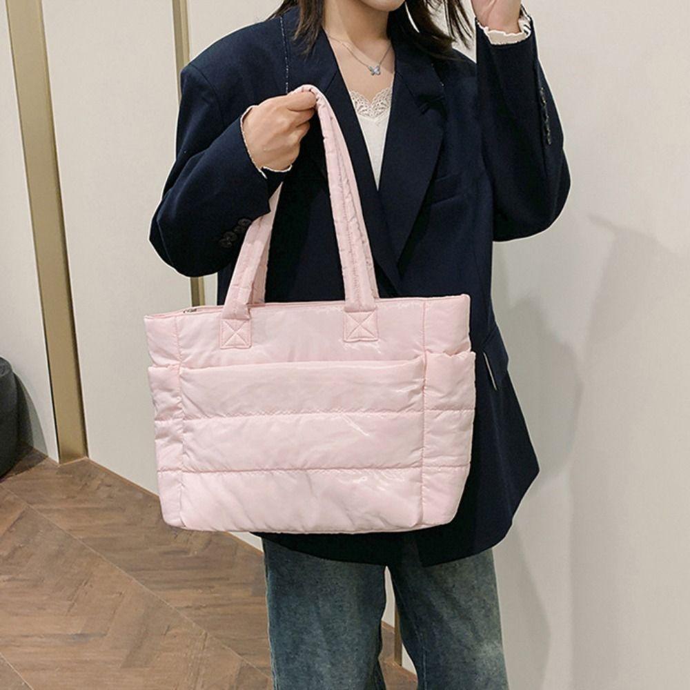 Lightweight Puffy Laptop Bag Large Capacity Commute Briefcase Simple Cotton Padded Tote Bag  Travel