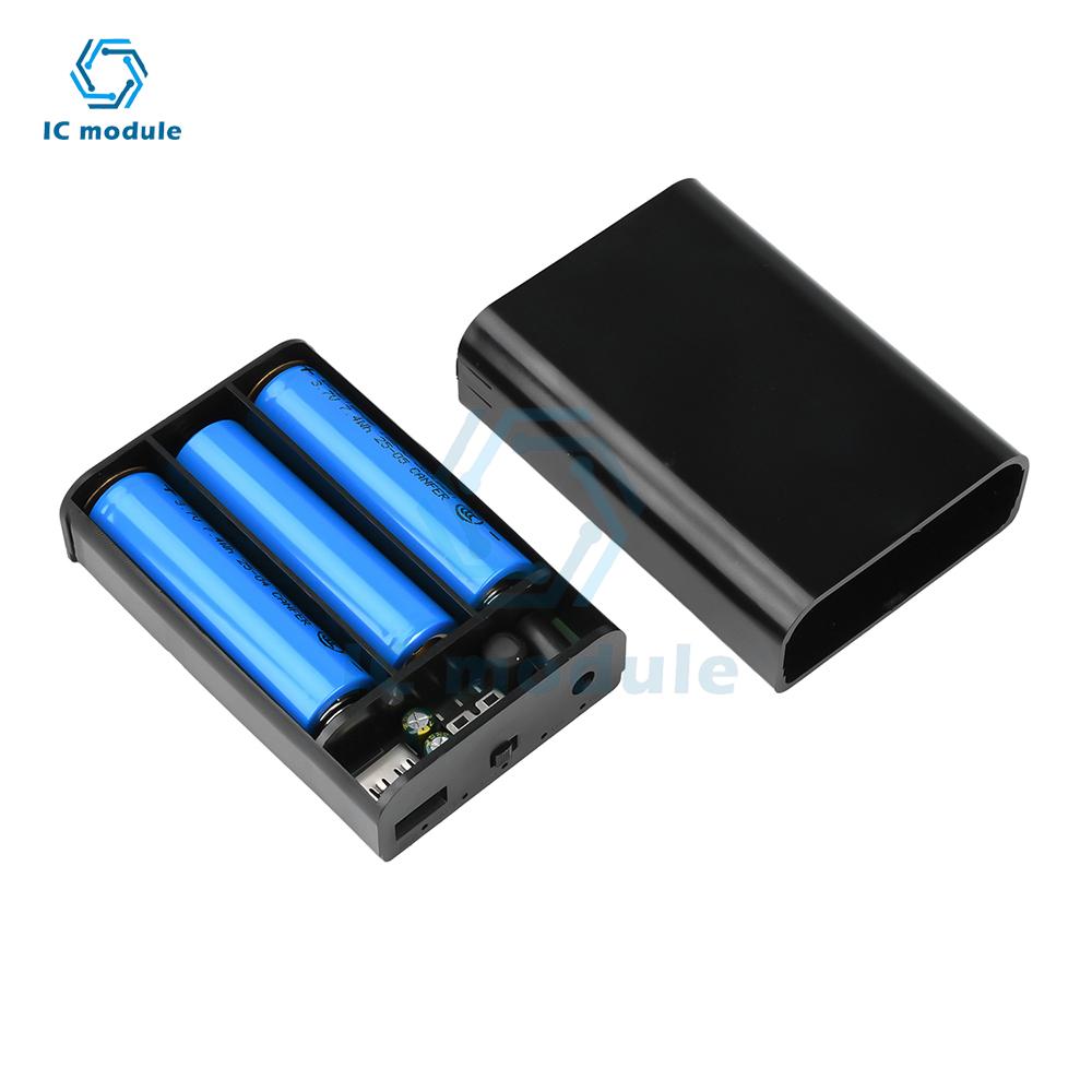 Scatola Batteria DIY Tandem Senza Saldatura con Interruttore per Cellulare Router WiFi Luce LED, Doppia Uscita DC 5V 12V, 3 Batterie 18650