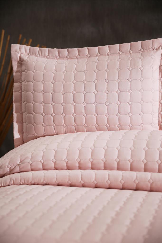 Estiva Quilted Bedspread Set 3pcs, Coverlet 250x260, Pillowcase 50x70, Double Size, Powder
