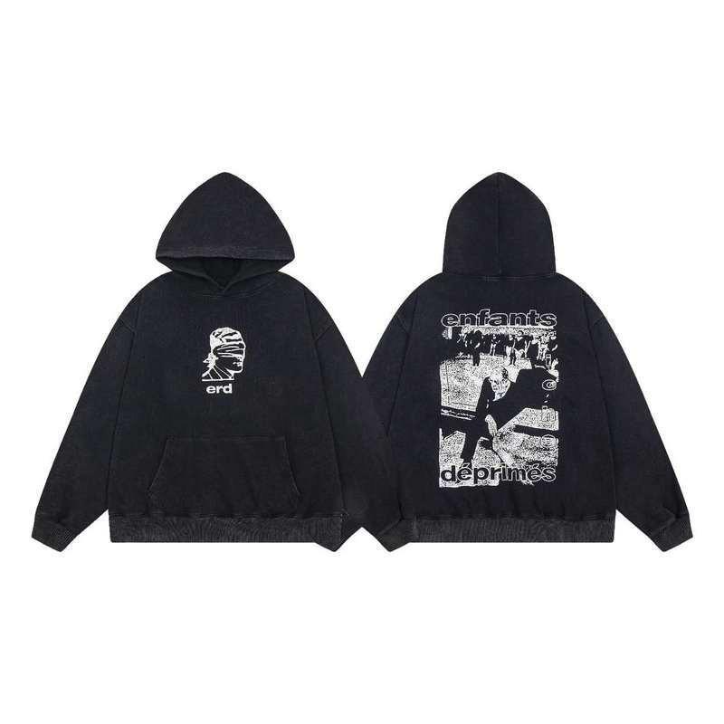 Erkek Geniş Kesim Pamuklu Kapüşonlu Fermuarlı Sweatshirt Sokak Giyim Günlük Harf Baskılı Uzun Kollu Tişört