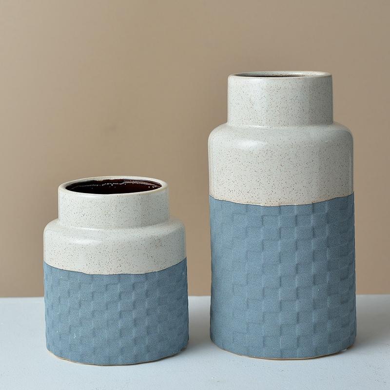 1pc Blue Ceramic Vase Flower Vase Matte Desktop Bottle for Water Planting Home Decor Tabletop Vase