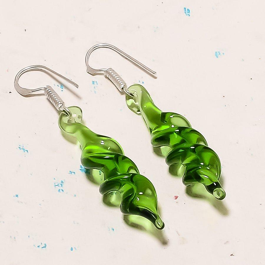 Natural Peridot Gemstone Handmade 925 Sterling Silver Jewelry Earring 2.17 AE-12882