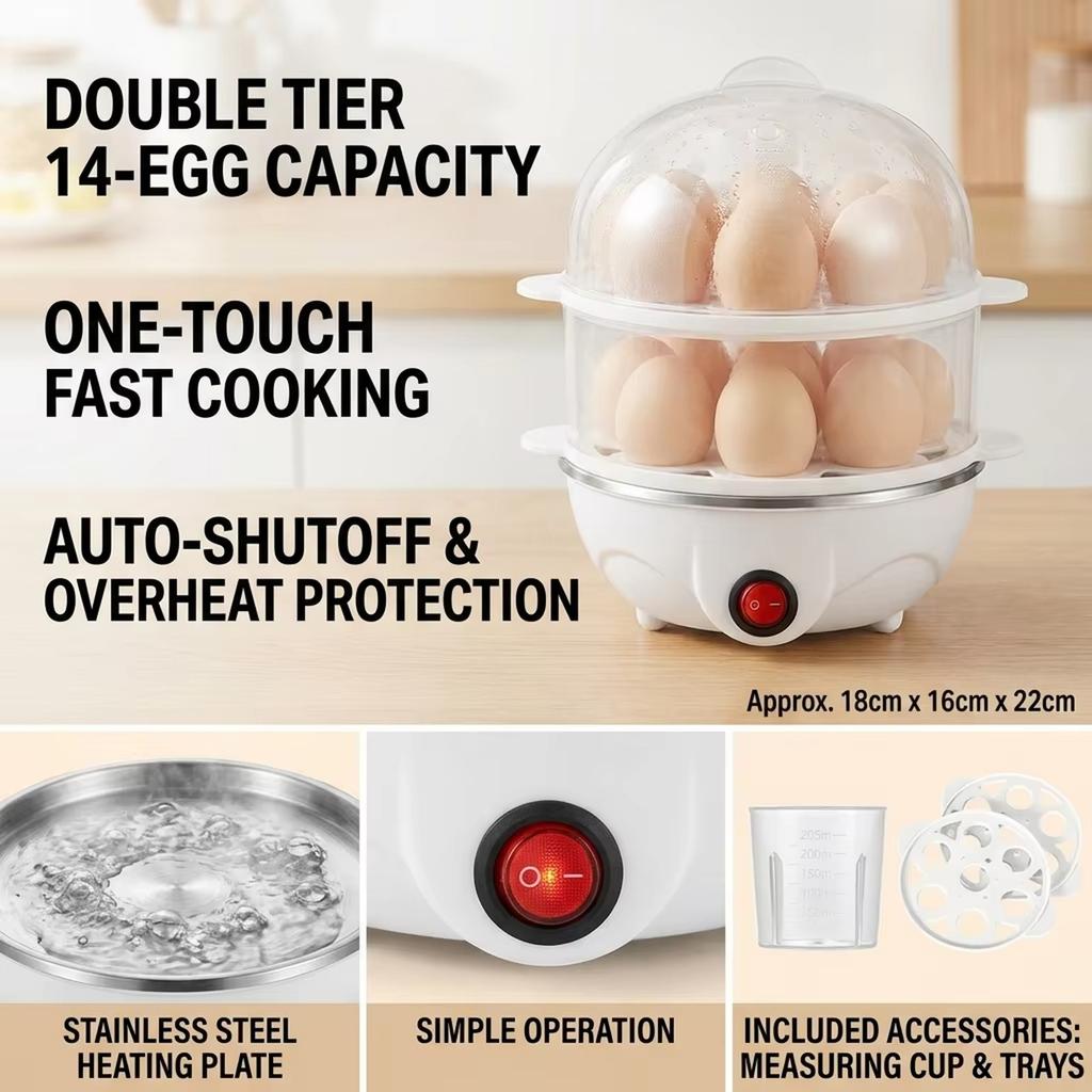 Multifunctional Egg Cooker Stainless Steel Double Layer Egg Steamer for Home Breakfast