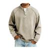 Men's Long Sleeve Pullover Shirt, Loose Fit Polyester Solid Color Rounded Collar Shirt with Button Detail, Casual All Season Top