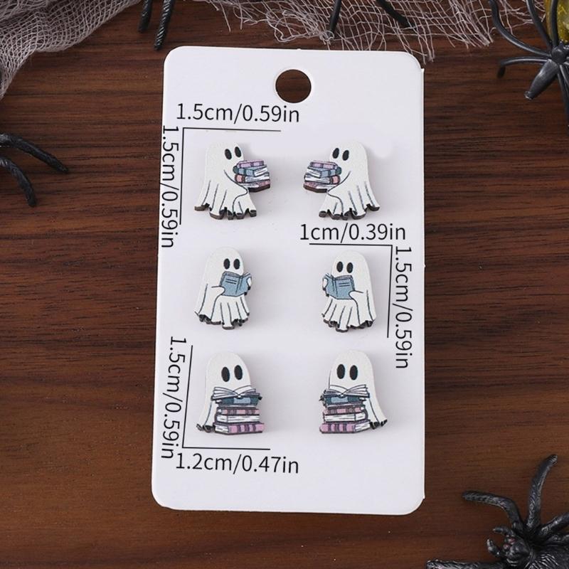 6 Pairs Hypoallergenical Halloween Earrings Set Scary Book Specters Ear Rings for Women and Teens Costume Accessories