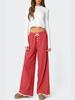 European & American Pastoral Plaid Elastic Waist Straight-Leg Casual Lace Pants