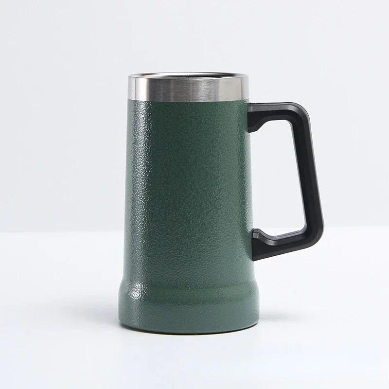 709ml Inox Thermobecher für Bier 4 Stunden eiskalt Bierkrug mit großem Fassungsvermögen und Griff Thermoskanne aus 304 Edelstahl