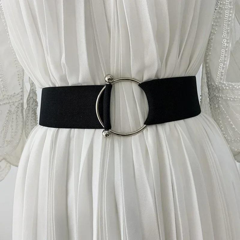 Solid Color Belts for Women Simple Waistband Sweater Corset Coat Seal Elastic Wide Round Buckle Decoration Dress Accessories