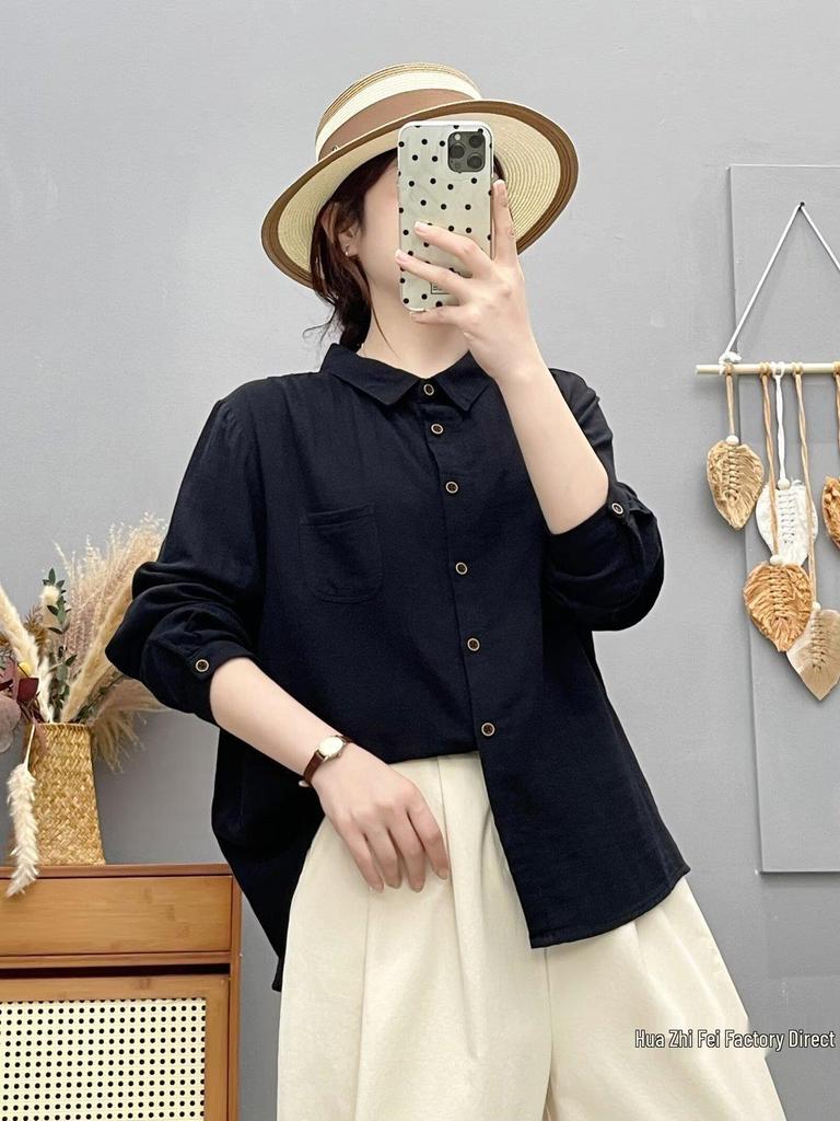 Mori-kei Double Layer Cotton Gauze Long Sleeve Shirt - Women's Loose Versatile Casual Top