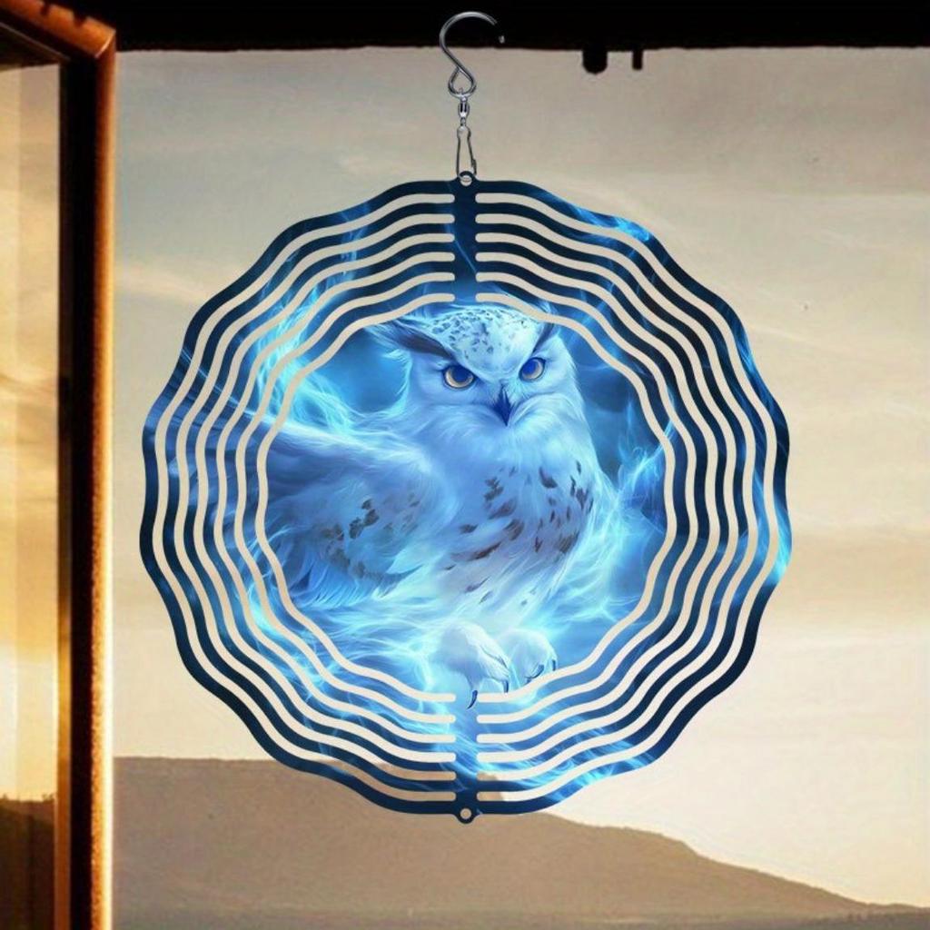 Magic Owl Wind Chime Hanging Rotating Wind Sculpture for Outdoor Garden Yard Decor Art Ornament