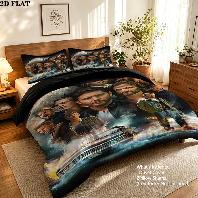 Supernatural Pattern Bedding Quilt Set Quilt Cover Pillowcase Home Birthday Gift(1 * Duvet Cover + 2 * Pillowcase, Without Core)