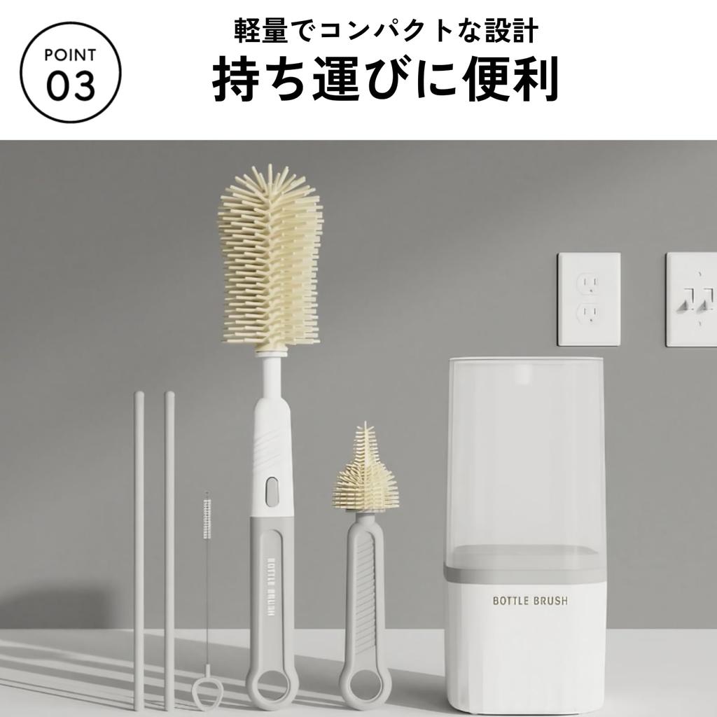 DIZLAS Baby Bottle Brush Cleaning Set with Silicone Stand, Portable and Easy To Carry, Travel (White)