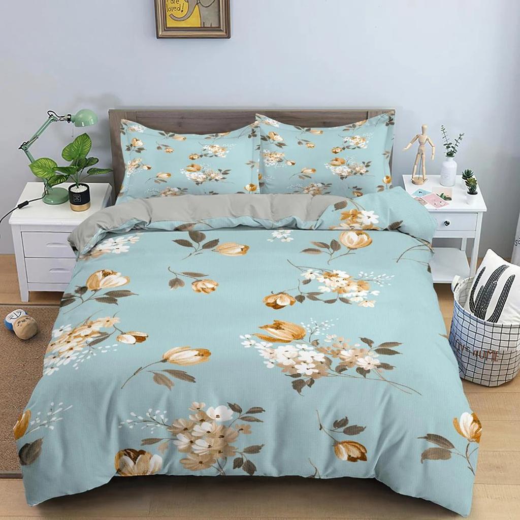 Klassische Bettbezug-Sets mit Blumenmuster, Blau und Gold, King-, Queen-, Full- und Twin-Doppelbettbezüge, Kissenbezüge, Bettwäsche-Set, 260 x 220 cm