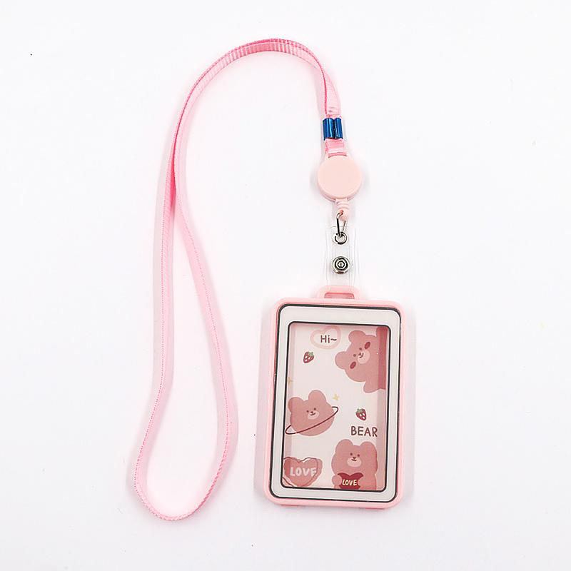 

Campus Student Card Holder Easy Pull Buckle 0.5cm Thickened Card Electronic Card ID Card Bus Card Access Card Holder Lanyard рожевий