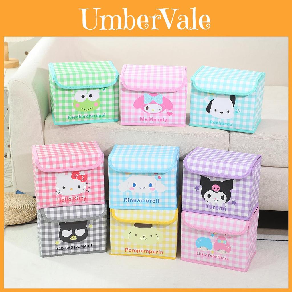 Hello Kitty Kuromi Cinnamoroll Melody Grid Pattern Foldable Flip Storage Box For Office And Bedroom Storage