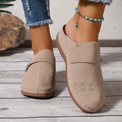 Women's Summer Solid Color Hollow Out Baotou Casual Slippers Round Head Plus Size Flat Bottom One Word Slippers
