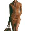 2025 Autumn/Winter European & American Women's Suede French Zipper Dress with Long Sleeves and Short Skirt