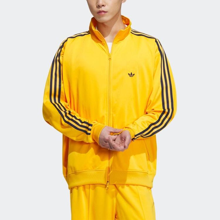 Adidas Originals Logo Print Zip-Up Stand Collar Jacket Unisex Jackets Yellow IK9151