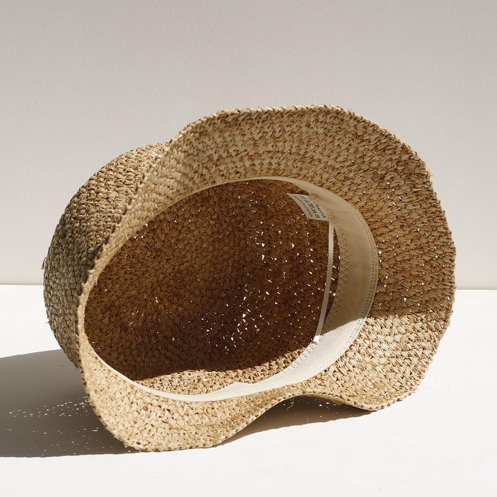 2026 fashion Raffia Straw Bucket Hat Women Summer Bikini Beach Hat Female Korean Travel Sun Protection Breathable Fisherman Hat