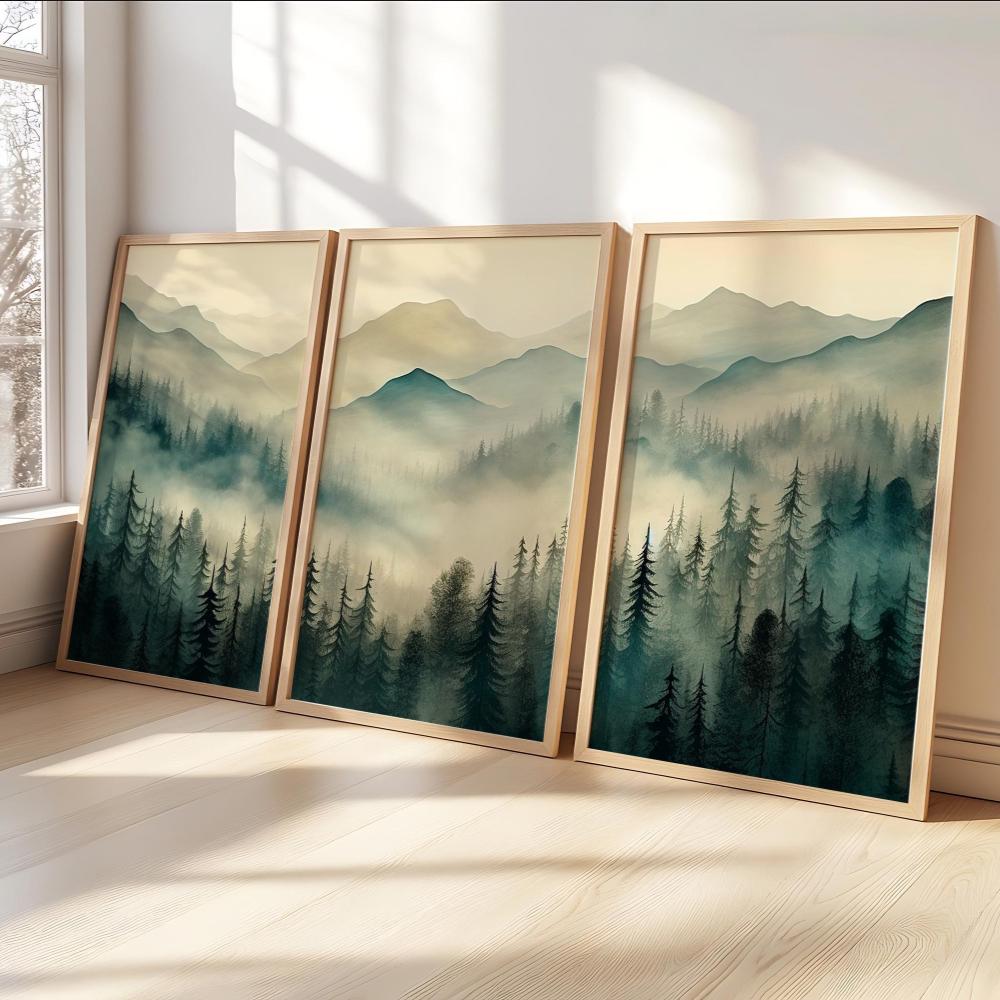 Sage Green Mountain 3 Piece Wall Art Decor Watercolor Mountain Landscape Abstract Nature Print Modern Minimal Decor Gift Poster