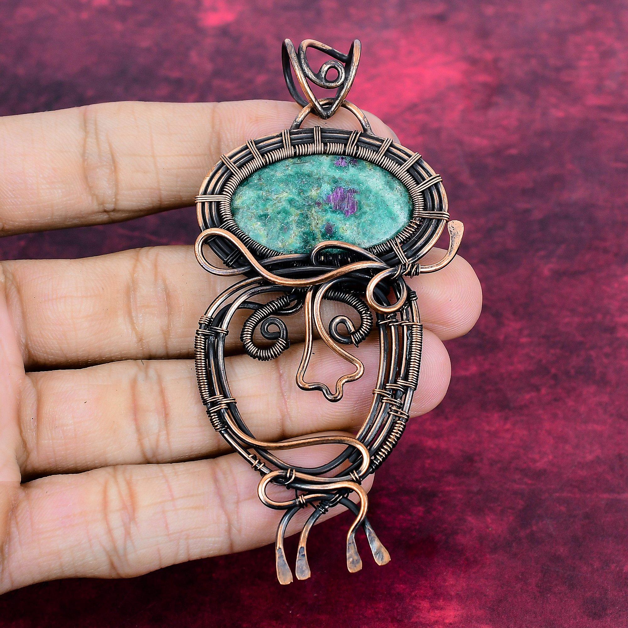 Ruby Fuchsite Pendant Copper Wire Wrapped Jewelry Handmade Real Gemstone Pendant