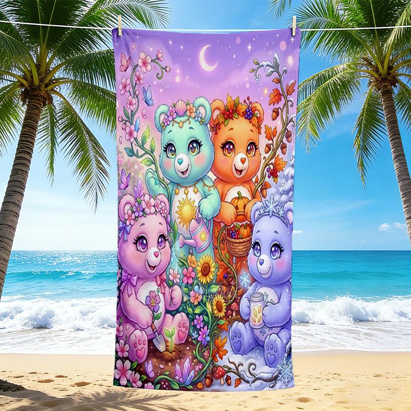 1Pc Colorful Bears Nature Beach Towel, Quick Dry, Multi-Use for Beach Pool Gym Yoga Home Travel, Christmas, Halloween, Xmas Gift S126