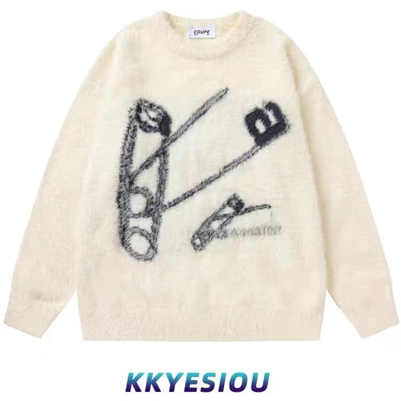 

Осенне-зимний толстый свитер для мужчин в корейском стиле, модный свободный японский вязаный свитер, зимнее пальто в гонконгском стиле с ленивой нитью 3XL белый