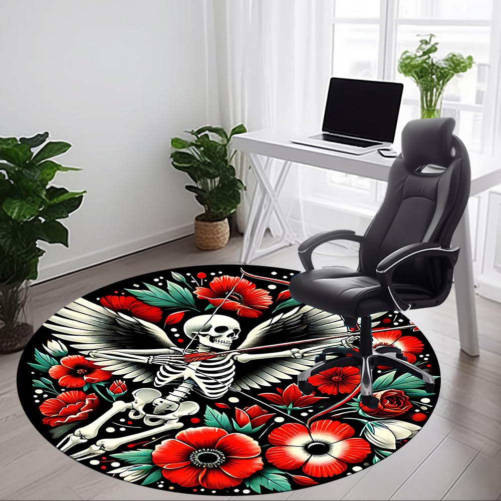 1PC Skeleton Archery Office Round Rug, Non slip, Soft and Durable Office Rug for Interior Decoration, Perfect for Office